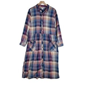 Serengeti Pastel Check Maxi Dress XL‎ Button Front Cottage Core Prairie